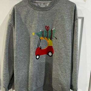 Gray Sweatshirt with Festive Car Design